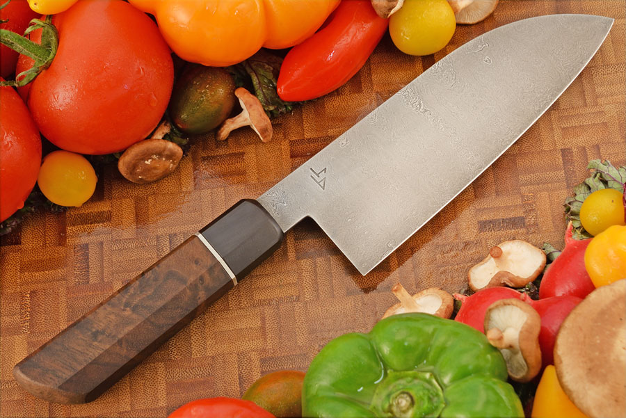 Damascus Chef's Knife (Santoku) with Walnut Burl (6-2/3 in.)