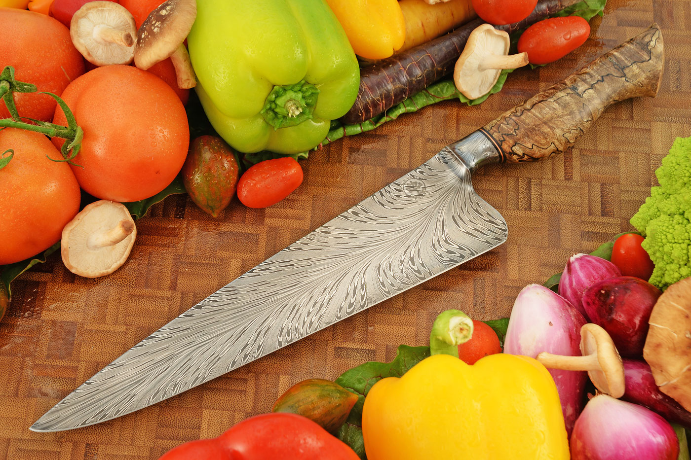Integral Feather Damascus Chef's Knife (9 in.) with Spalted Maple Burl