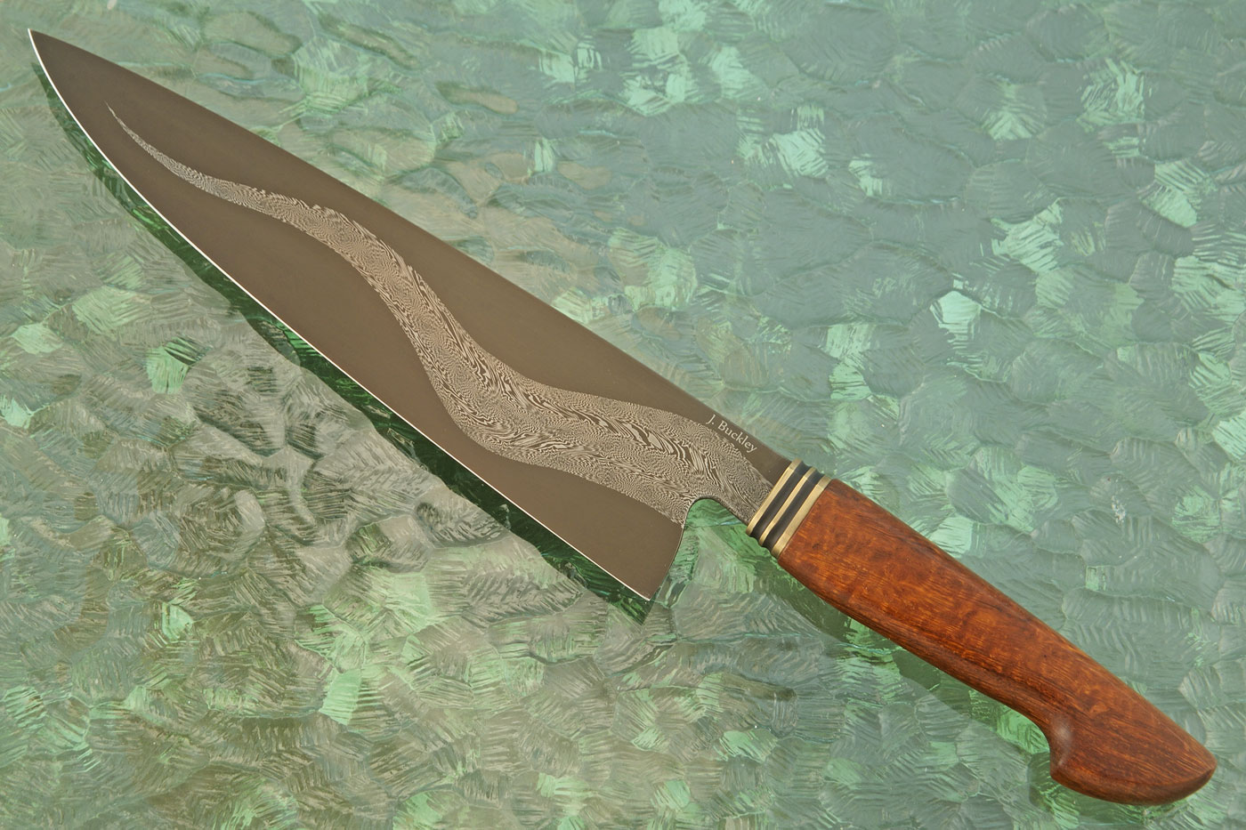 Serpent's Tongue Damascus Chef's Knife with Ironwood and Bronze
