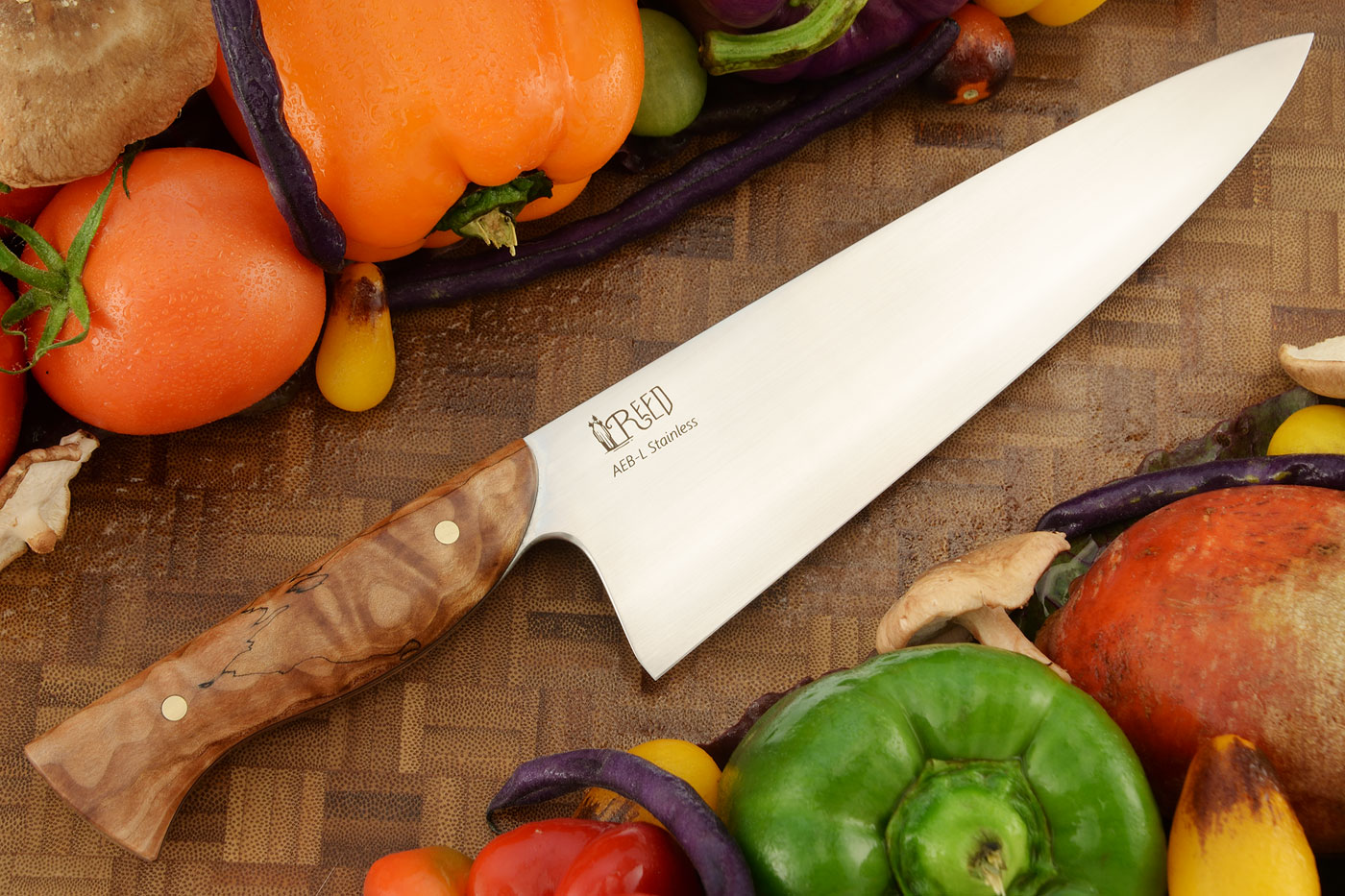 Chef's Knife with Spalted Bigleaf Maple (8 inches) - AEBL