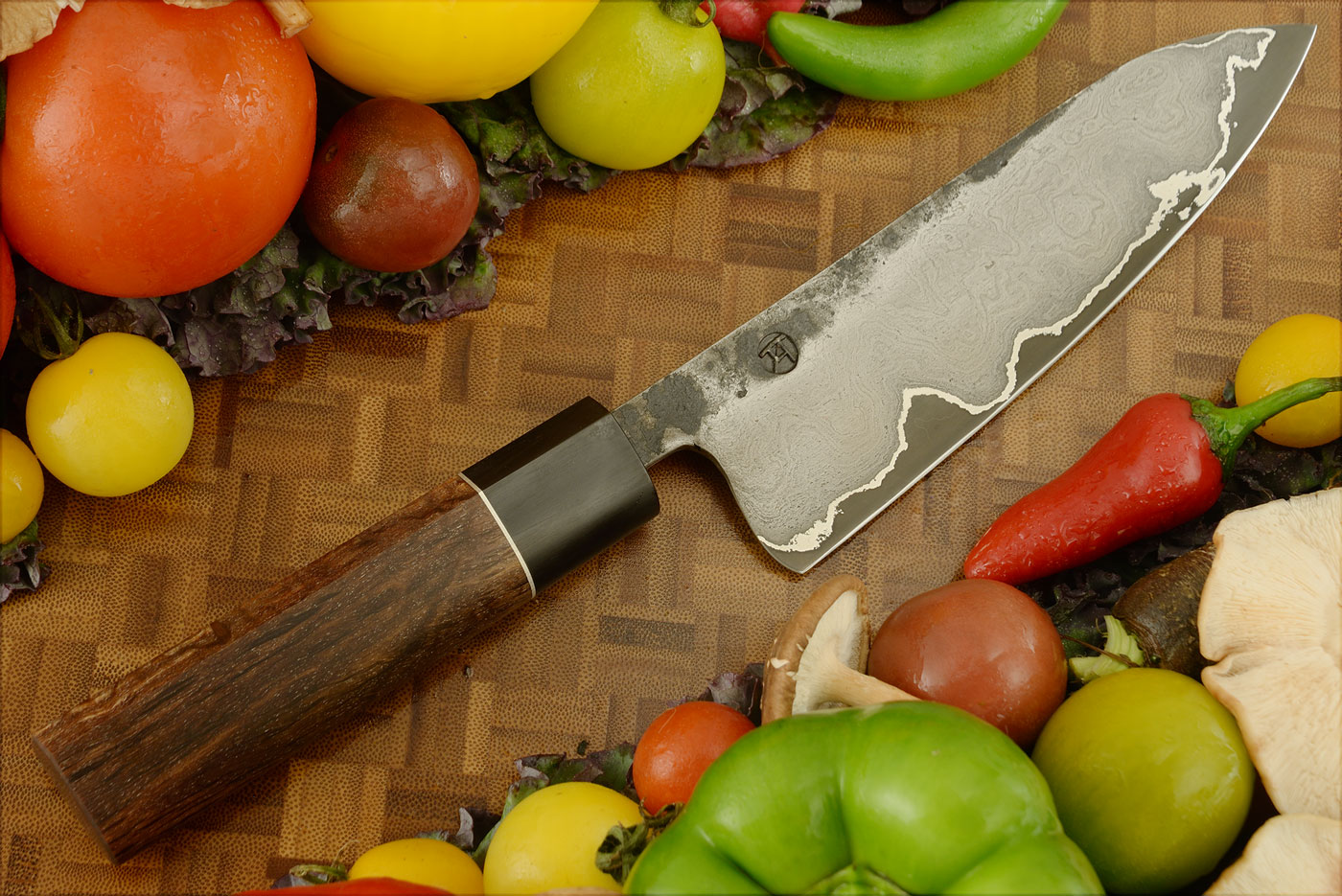 San Mai Chef's Knife (Santoku) with Beefwood - 6-3/4