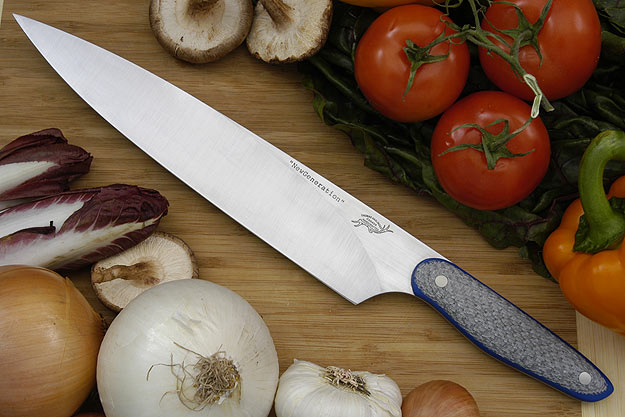 HCK Chef's Knife with Silver Twill and Blue G10 - 10 in.