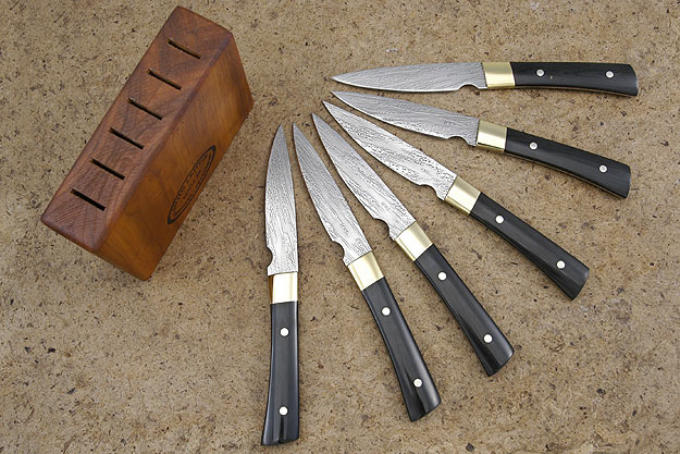 Handmade Steak Knife Set with Black Linen Micarta