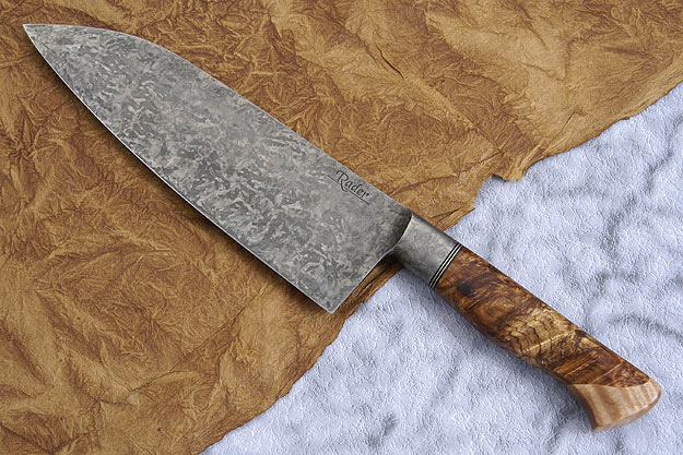 Santoku with Maple Burl and Curly Maple (7 2/3 in)