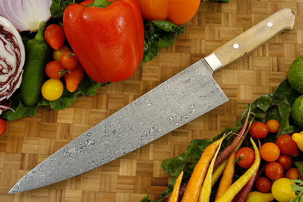 Damascus Chef's Knife with  Ancient Walrus Bone (10-1/2 inches)