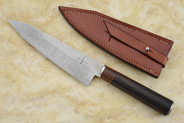 Damascus Chef's Knife with Ebony and Snakewood (7-1/4 inches)
