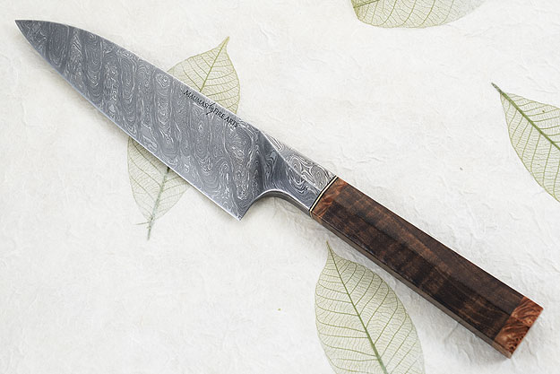 Chef's Knife - Santoku - (7 in) with Turning Tides Pattern Mosaic Damascus and Claro Walnut
