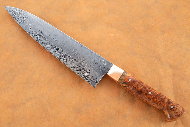 Chef's Knife with Box Elder Burl and San Mai Damascus (8 in)