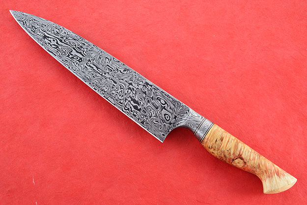 Sunset Gyuto (9-1/4) with Spalted Box Elder Burl and  Damascus
