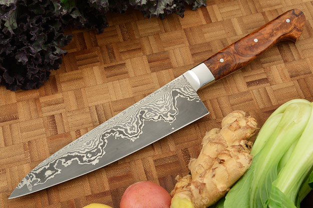 Chef's Knife (Gyuto) with Damascus San Mai and Ironwood (6-5/8