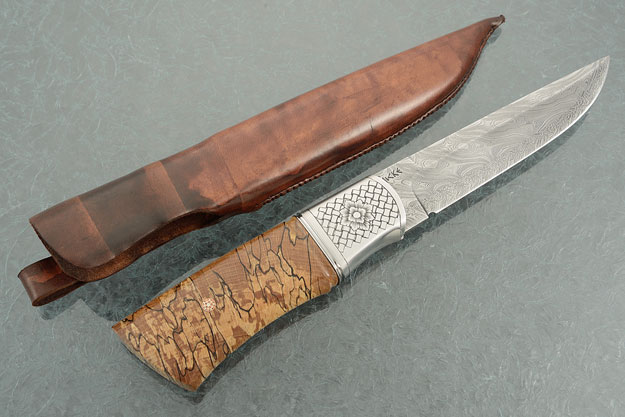 Damascus Hunter with Spalted Oak