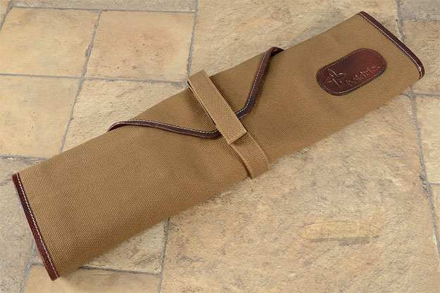 6 Slot Canvas Knife Roll - Khaki with Leather Trim (CW135)