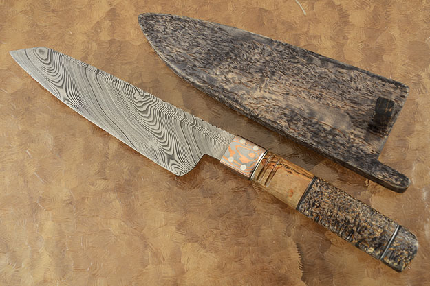 Damascus Chef's Knife - Santoku (7-1/8 in.) with Birch Wood