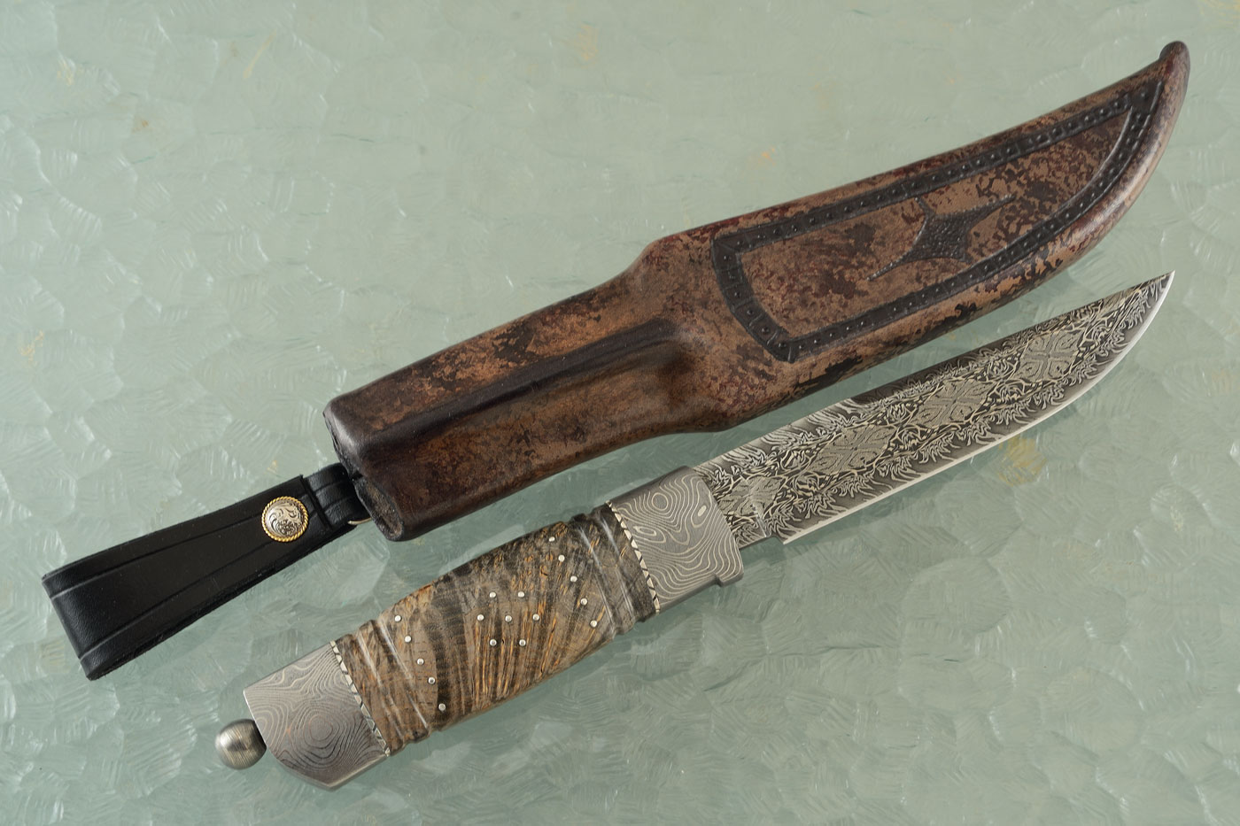 Fire and Ice Mosaic Damascus Hunter with Birch