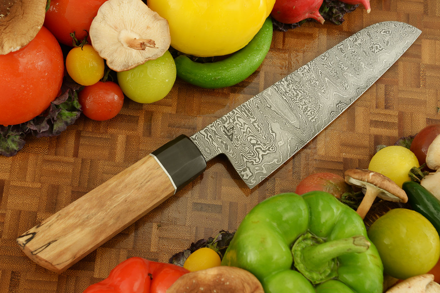 Damascus Chef's Knife (Santoku) with Himalayan Birch (6-3/4 in.)