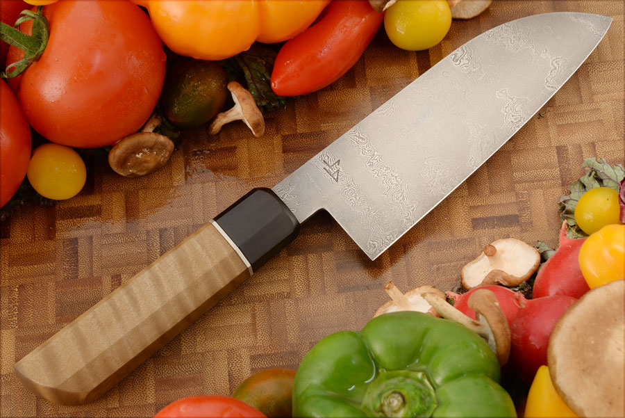 Damascus Chef's Knife (Santoku) with Curly Maple (5-3/4 in.)