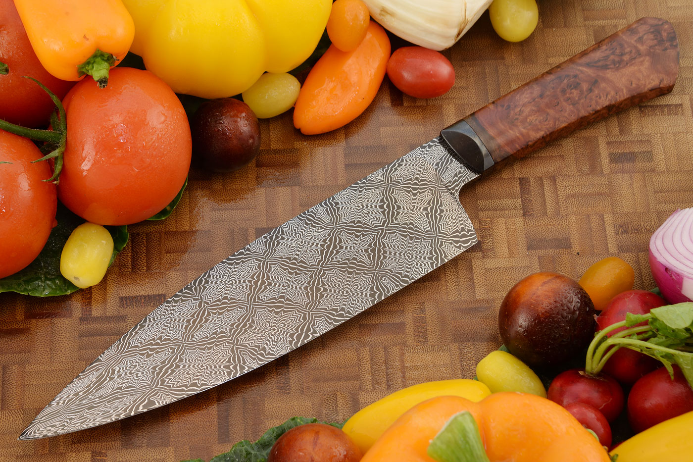 Mosaic Damascus Chef's Knife (8 in.) with Amboyna Burl