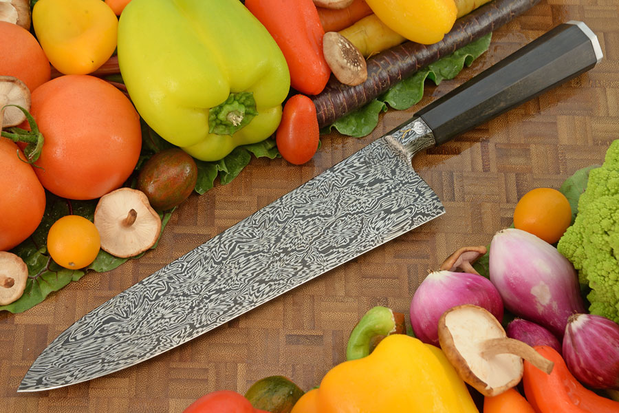 Integral Mosaic Damascus Chef's Knife (9 in.) with African Blackwood