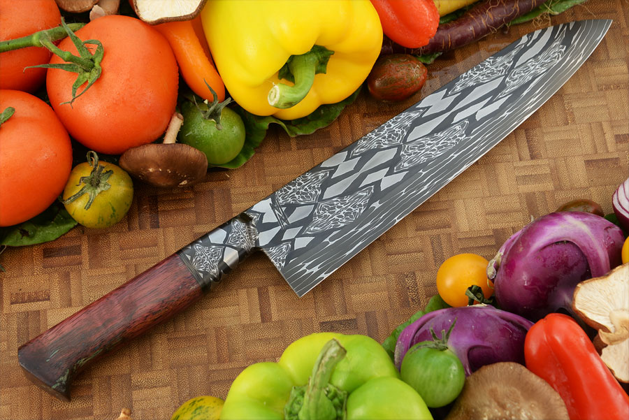 Integral Mosaic Damascus Chef's Knife (9-1/3 in.) with Curly Cottonwood