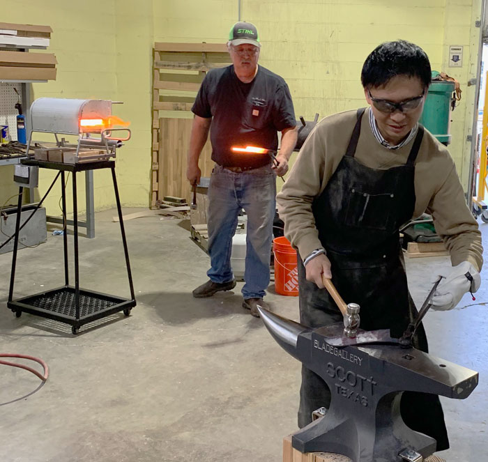 Mastersmith Bill Burke during a chef's knife forging class