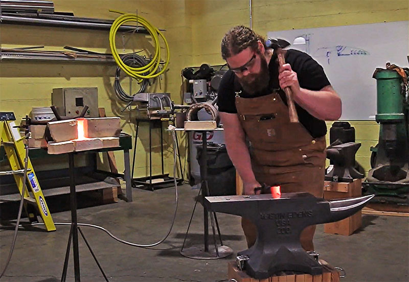 Bladesmith Sam Reed in the Epicurean Edge forge