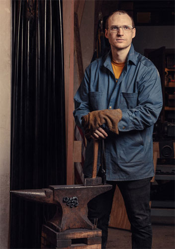 Knifemaker Will Griffin at his forge