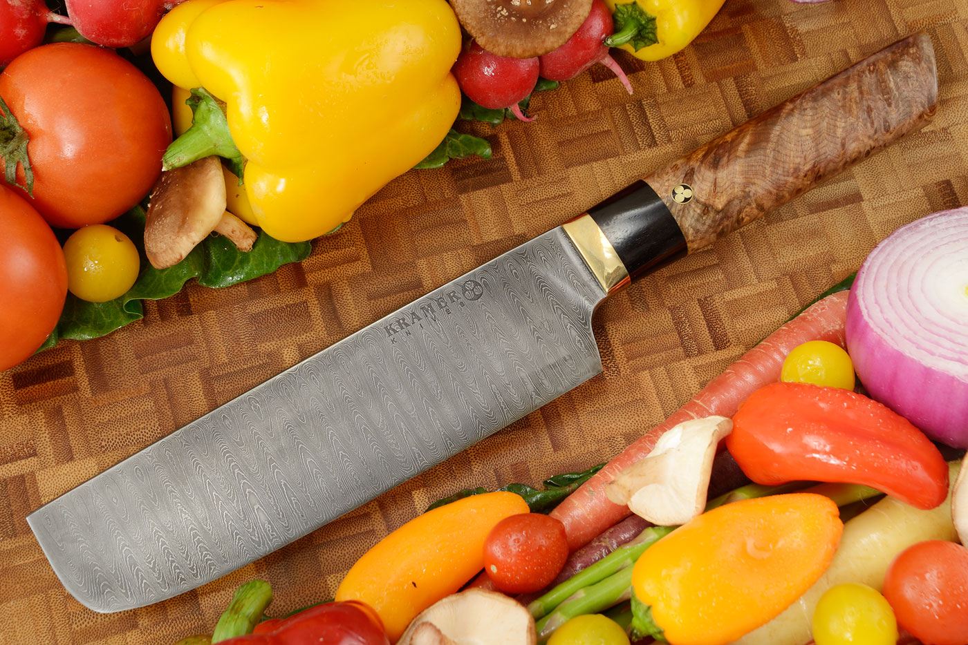 Meiji Nakiri Chef's Knife (7 in) with Redwood Burl and Ebony