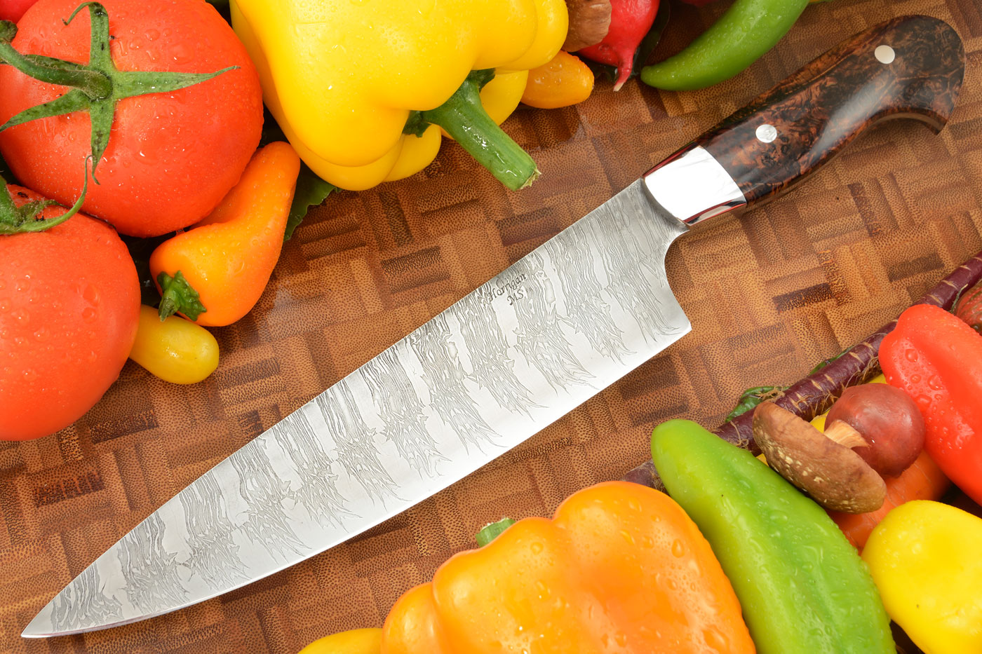 Damascus Chef's Knife (8-1/2 in) with Maple Burl