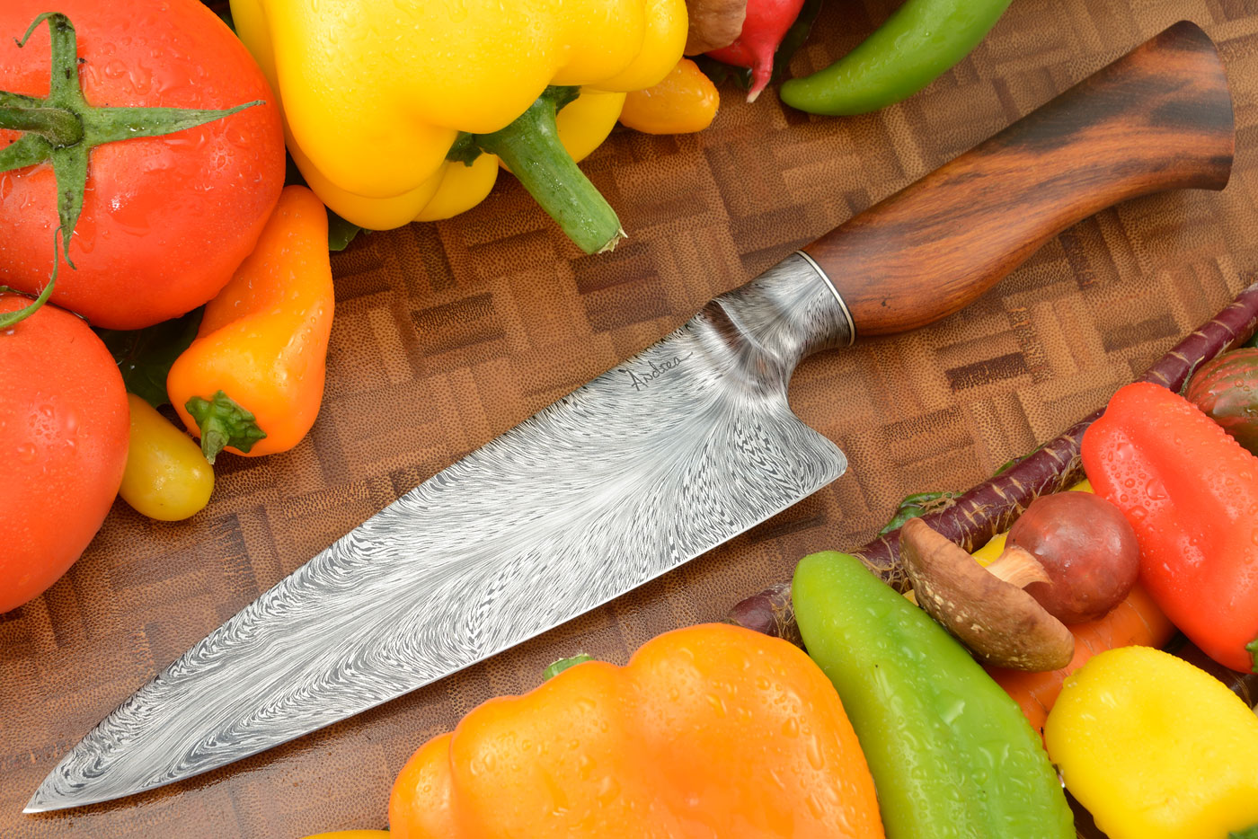 Chef's Knife (7-1/4 in.) with Integral Feather Damascus and Ironwood
