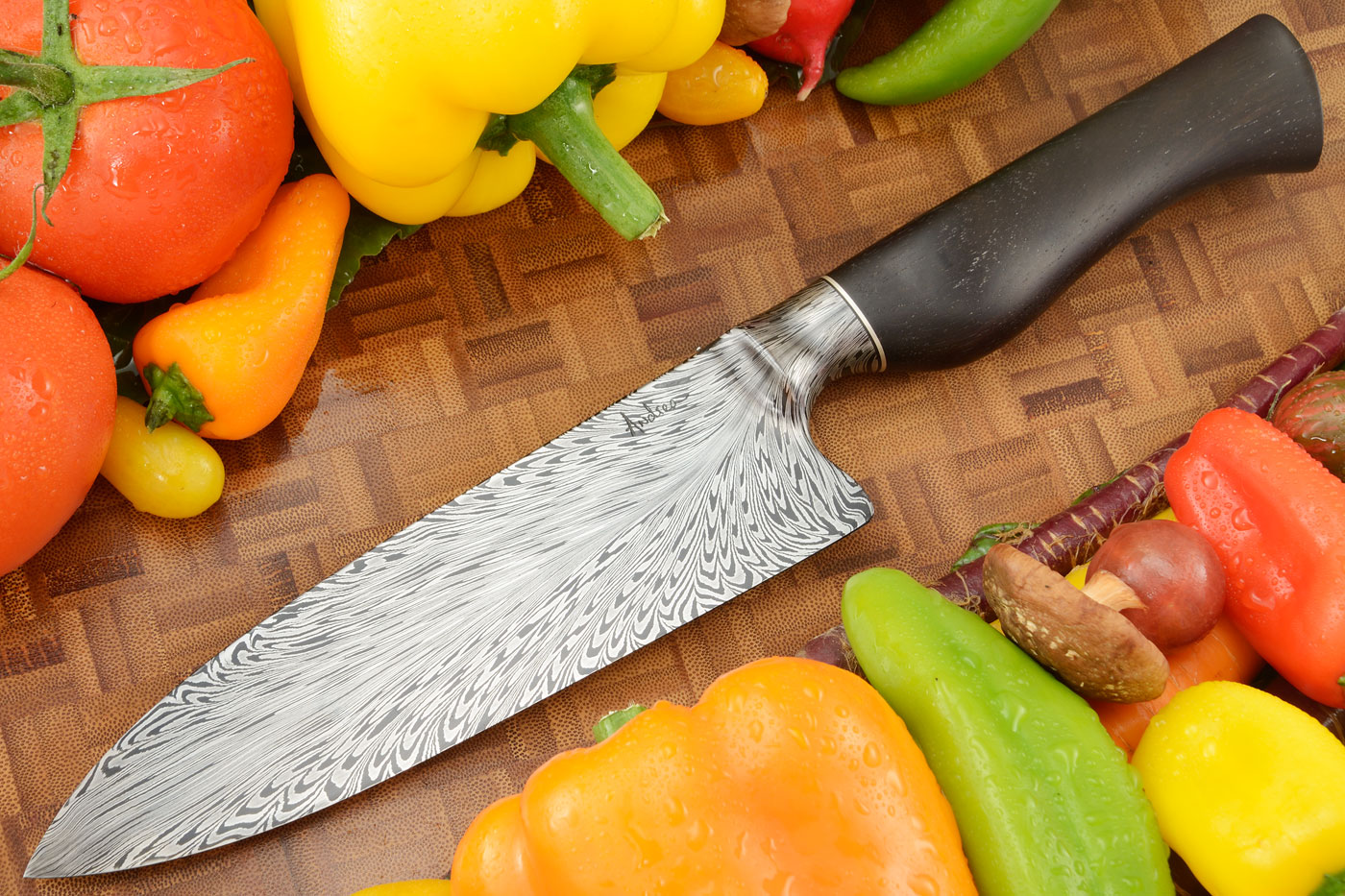 Chef's Knife (7-1/4 in.) with Feather Damascus and African Blackwood