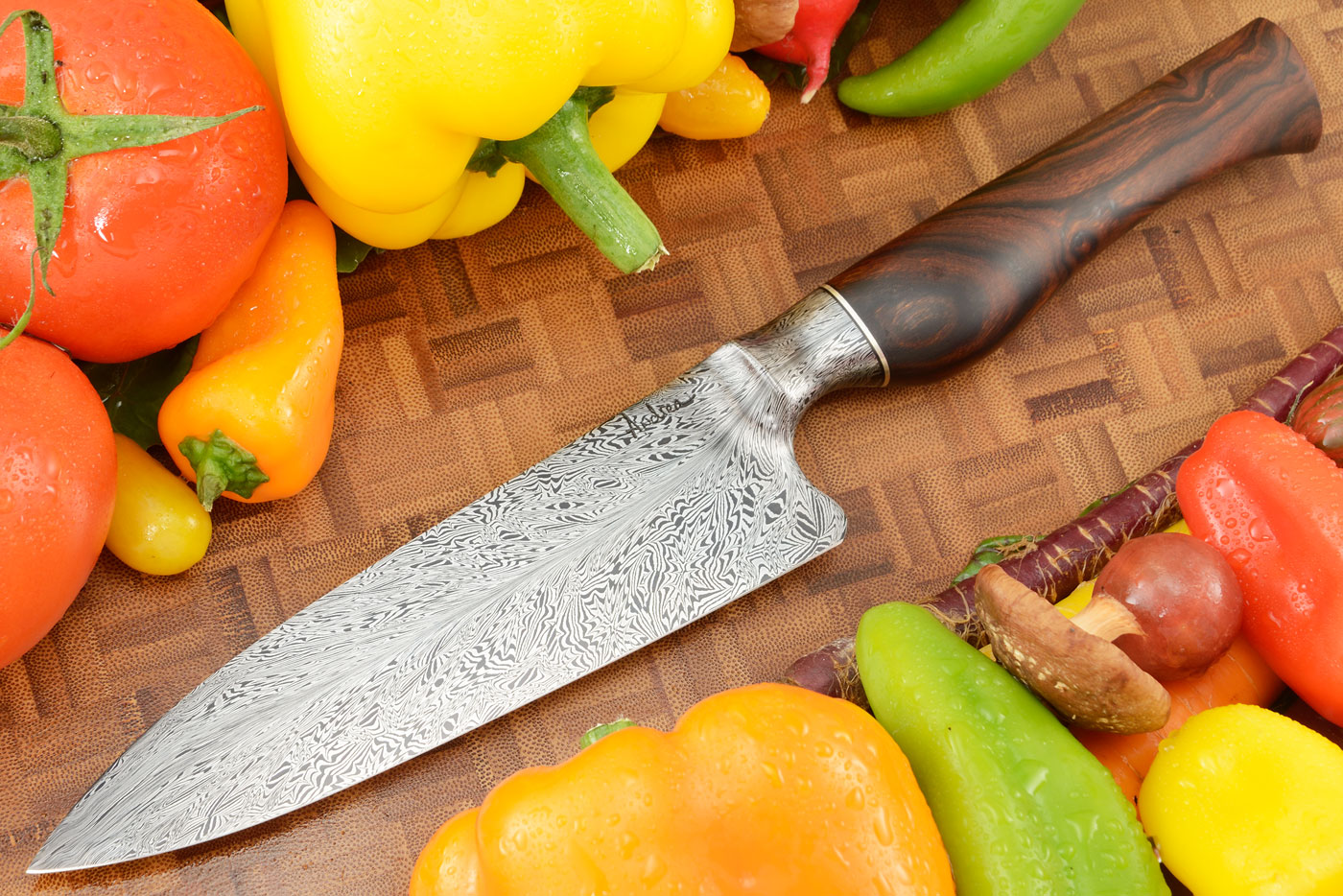 Integral Chef's Knife (6-1/3 in.) with Double Explosion Feather Damascus and Ironwood