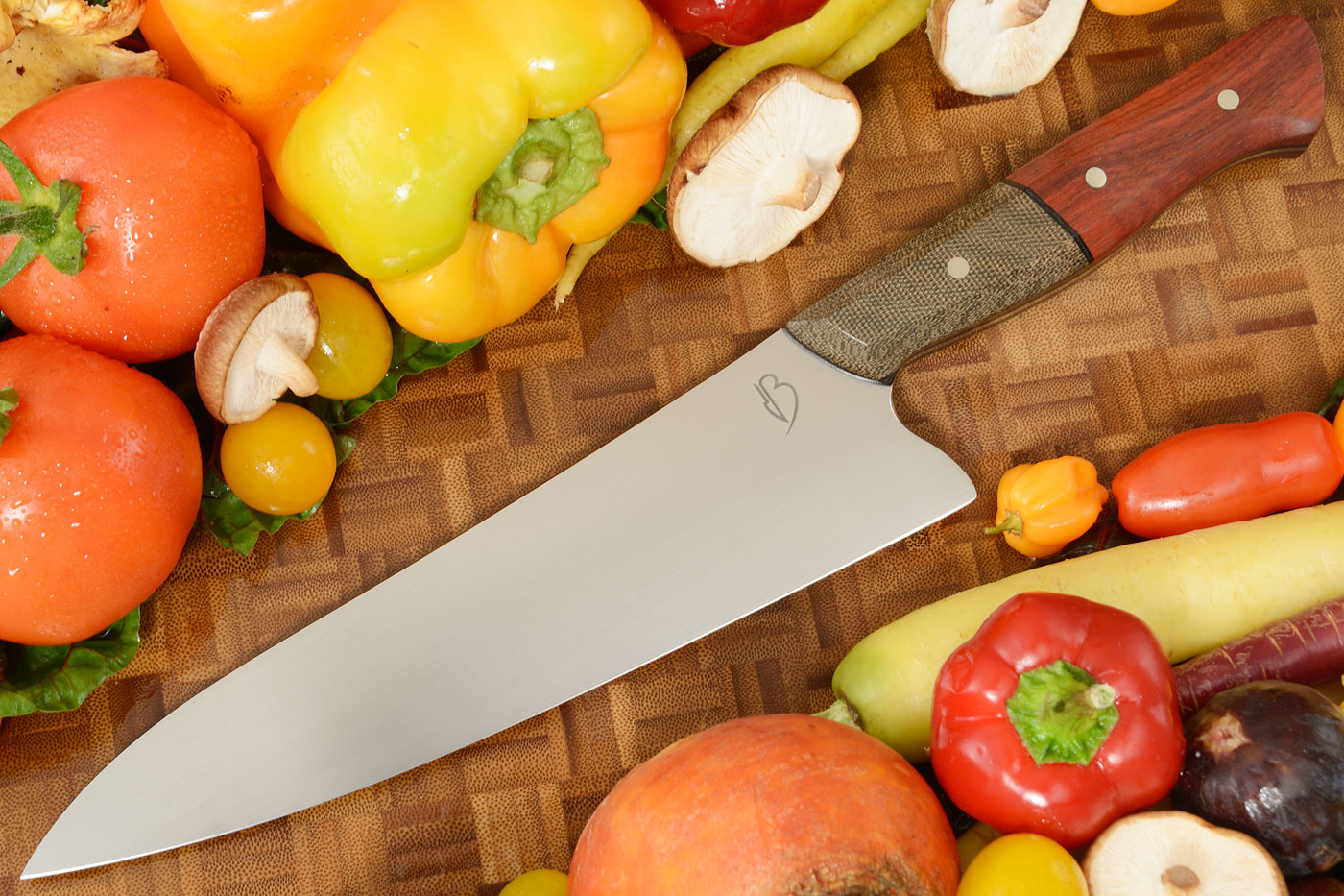 Chef's Knife (8-1/2 in) with Green Canvas Micarta and Bloodwood