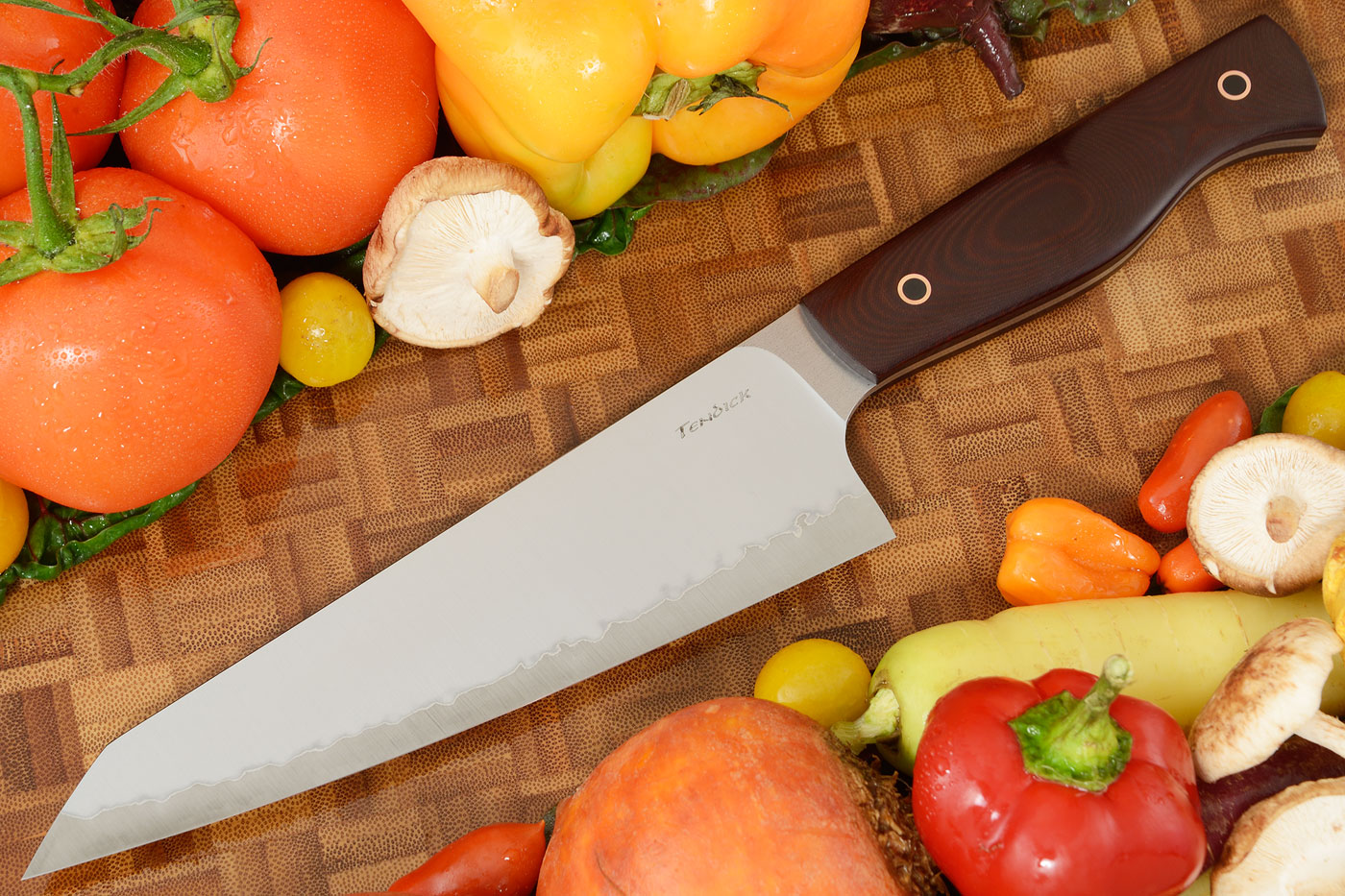 San Mai Chef's Knife (Gyuto) with Maroon Micarta - 6.8 inches