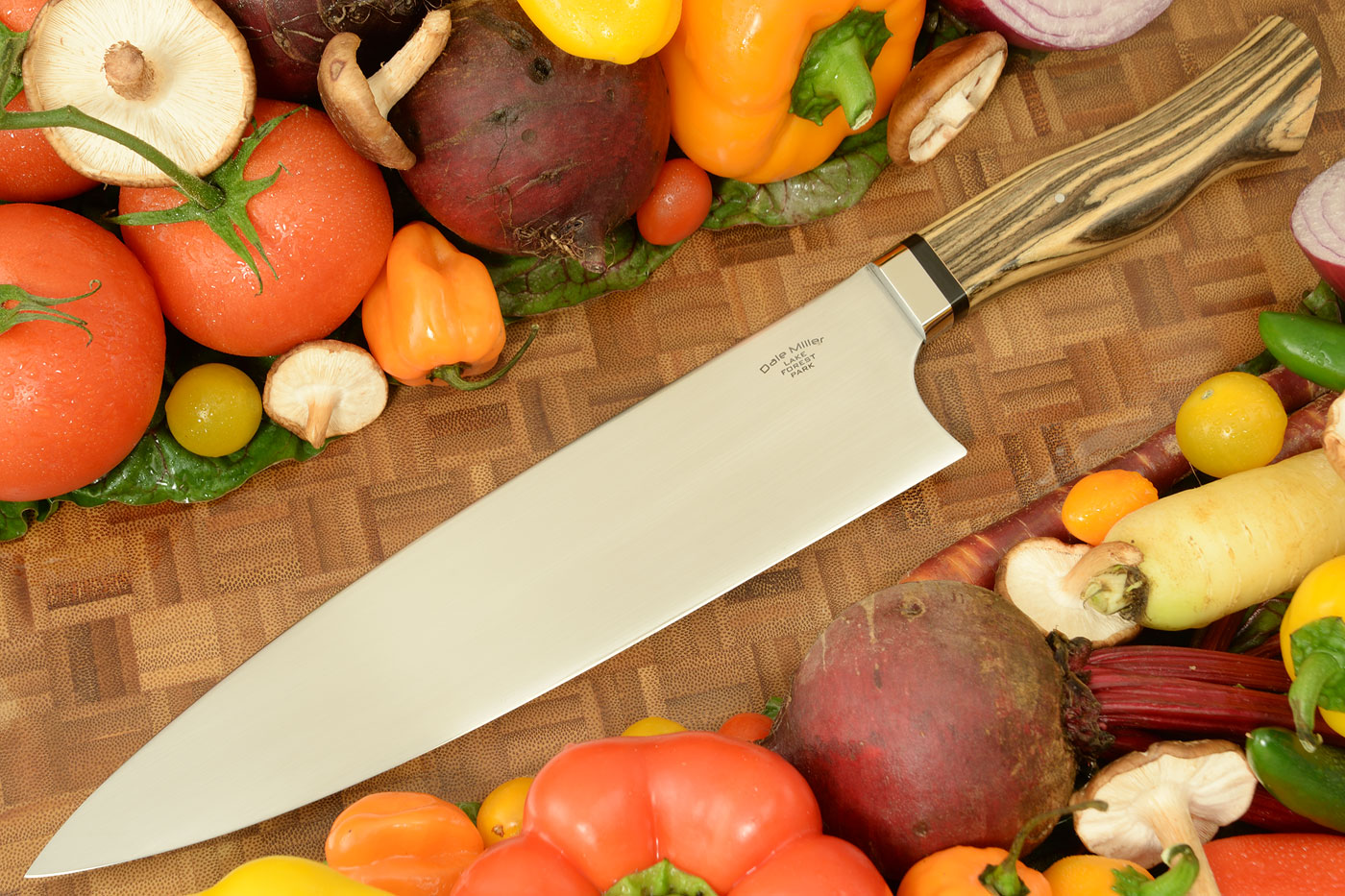 S-Grind Chef's Knife (9-1/8 in) with Black & White Ebony - 52100 Carbon Steel
