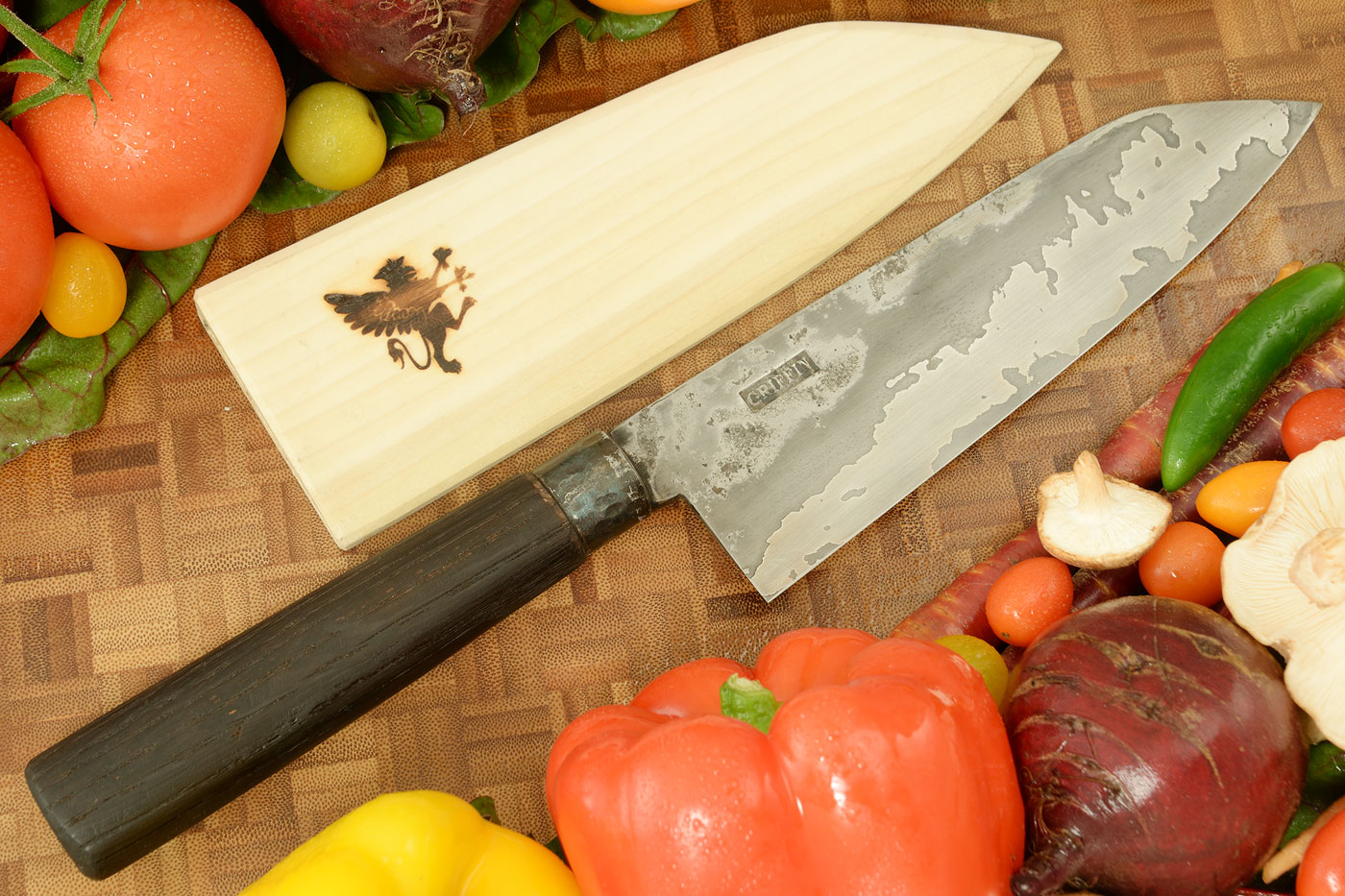 Santoku Chef's Knife (7-1/2 in.) with Damascus and Burnt Oak
