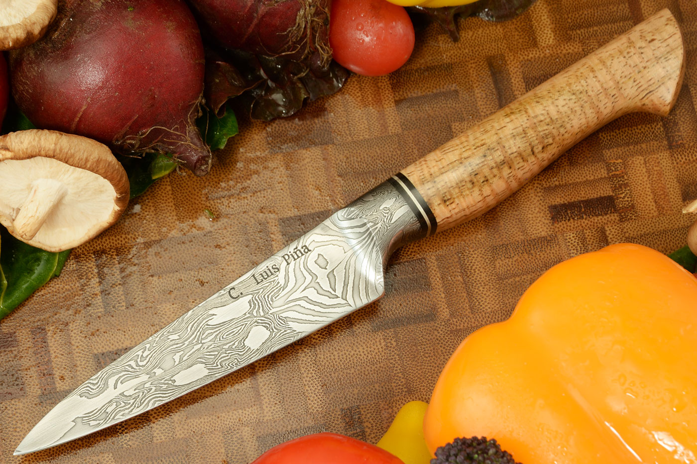 Integral Damascus Paring Knife (4-1/4) with Curly Mango