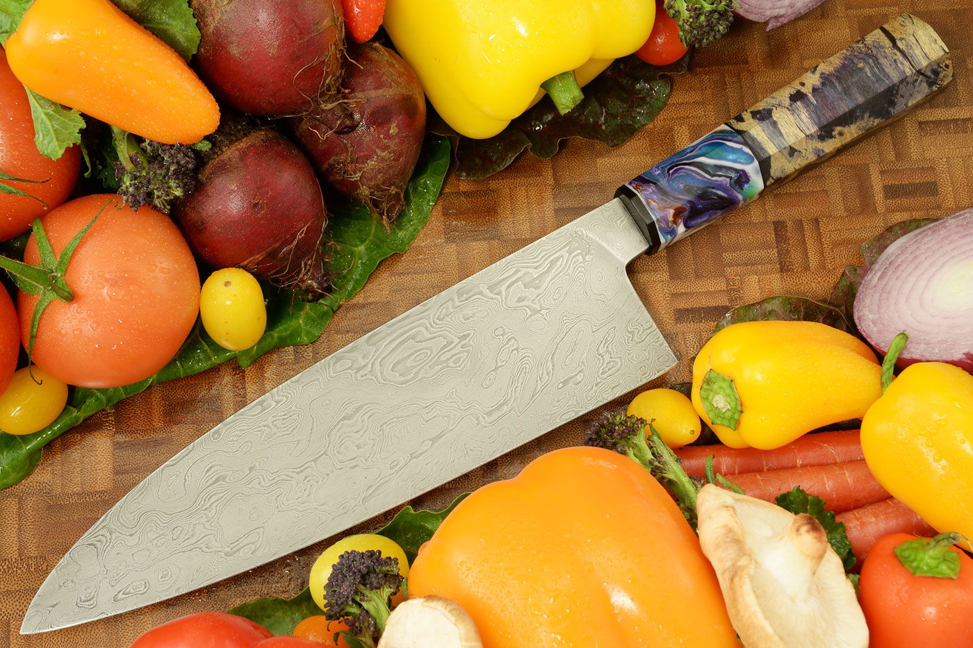 Damascus Chef's Knife (8-3/4 in.) with Box Elder