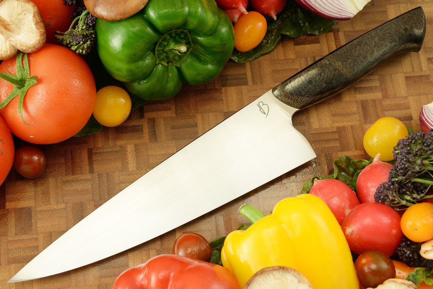 Chef's Knife (8-1/2 in) with Green Micarta and Carbon Fiber