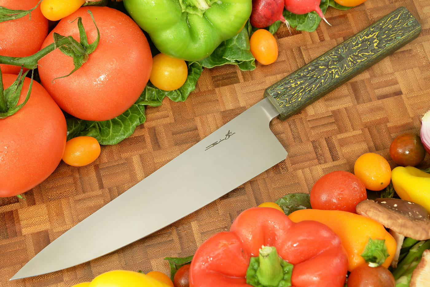 Chef's Knife (Gyuto) with Yellow/Green FatCarbon, 8 Inch