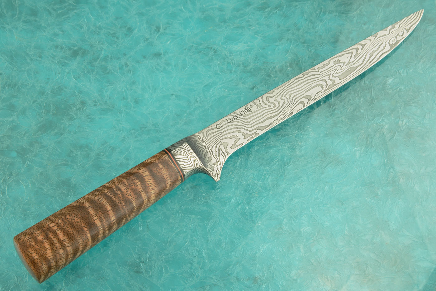 Integral Damascus Boning/Fillet Knife with Curly Mango Wood