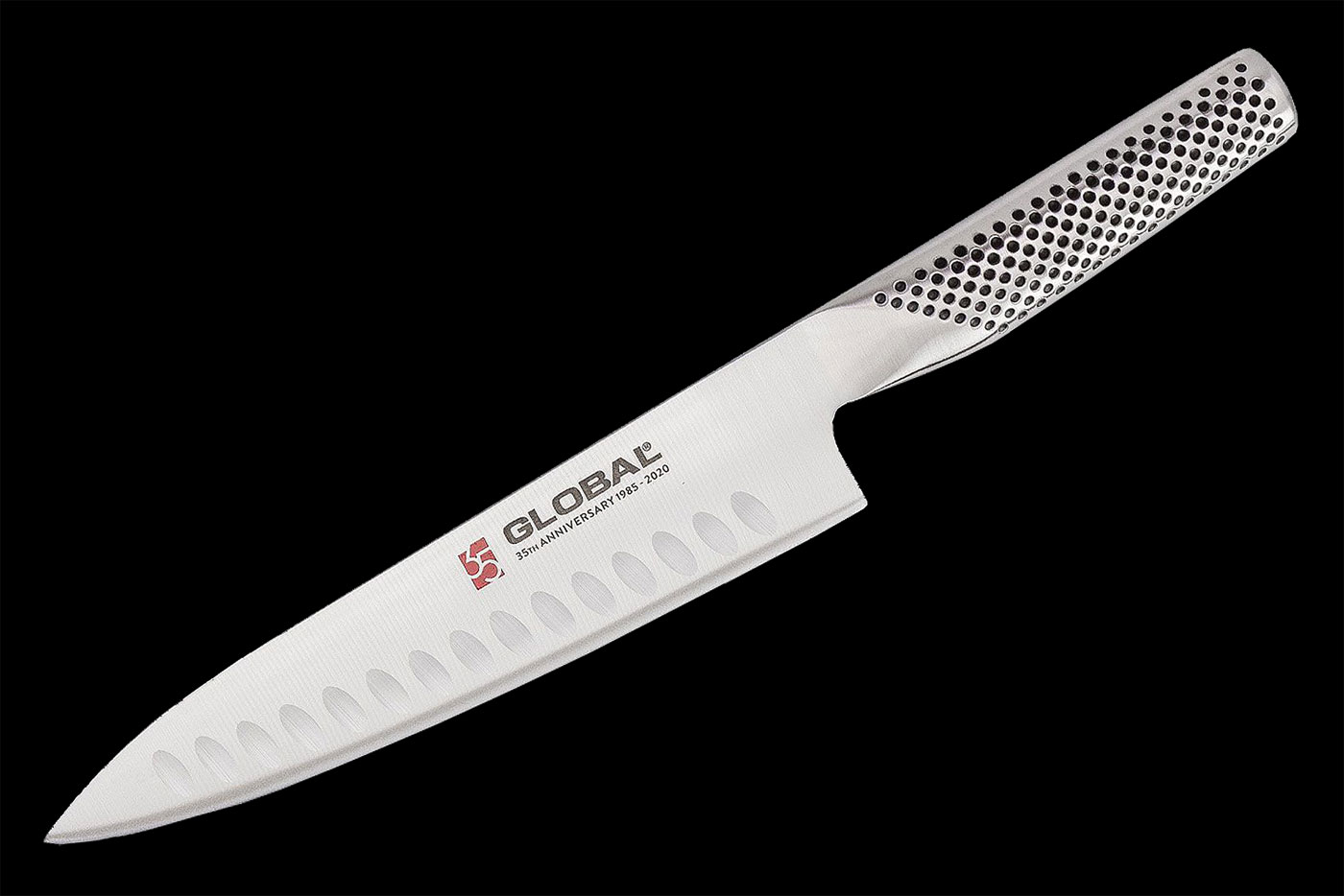 Global Chef's Knife with Granton Edge - 7-1/2 in. (G-96/AB) - 35th Anniversary Knife