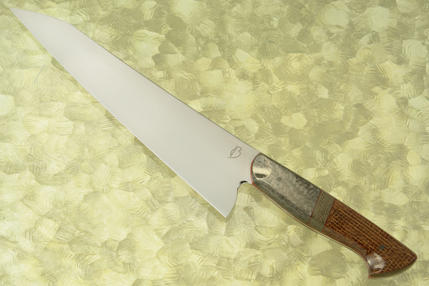 Chef's Knife (9-1/8 in) with Burlap and Green Canvas Micarta Along with Carbon Fiber