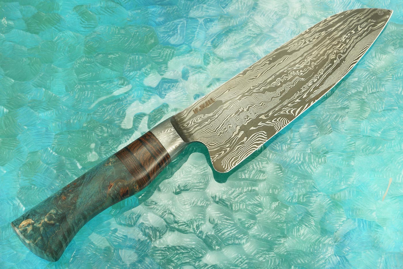 Integral Damascus Santoku (7 in.) with Blue Maple Burl and Bocote