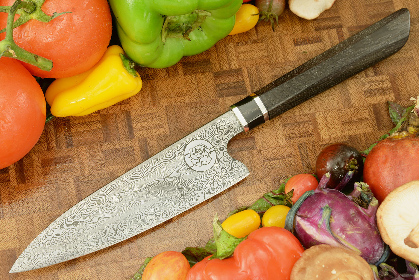Damascus Chef's Knife (6 inches) with Bog Oak and Buffalo Horn