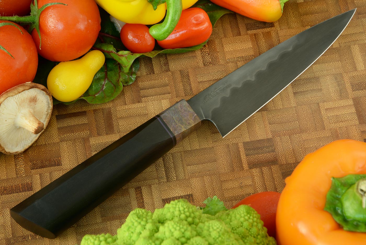 Honyaki Utlity (5-1/4 in.) with Ebony and Maple Burl
