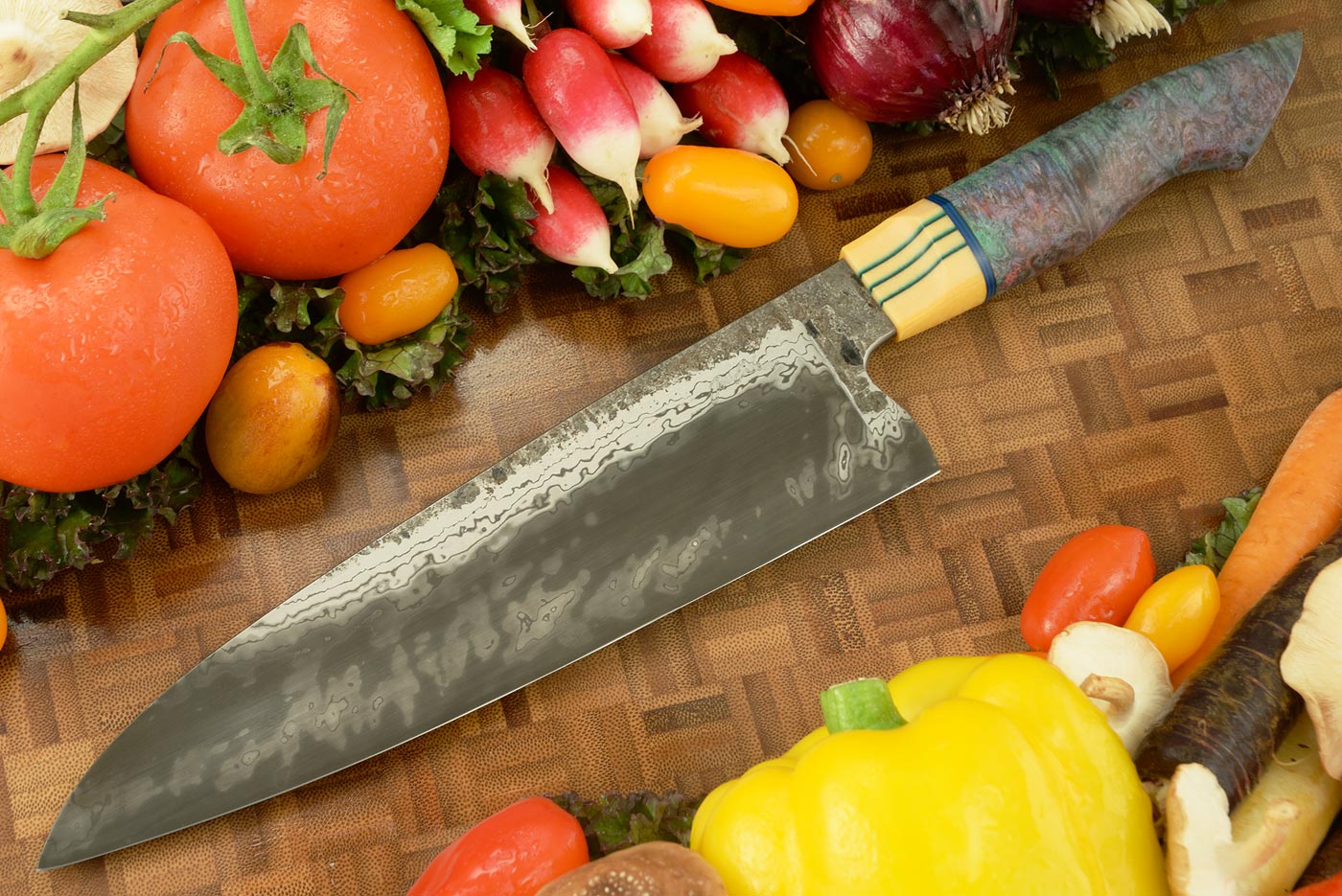 Damascus San Mai Chef's Knife (8-1/2 in.) with Maple Burl and G-carta