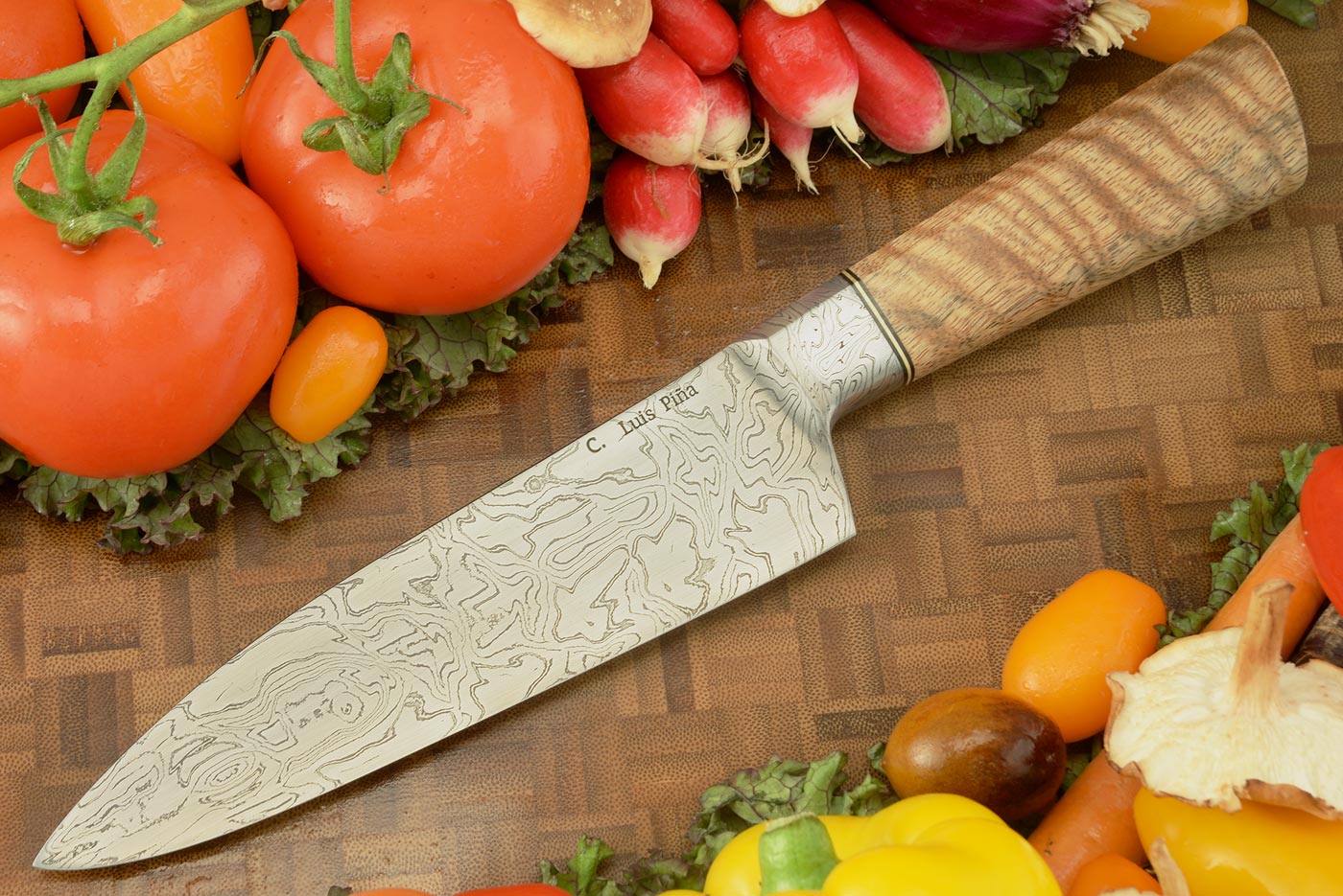 Integral Damascus Chef's Knife (6-3/4 in) with Curly Mango