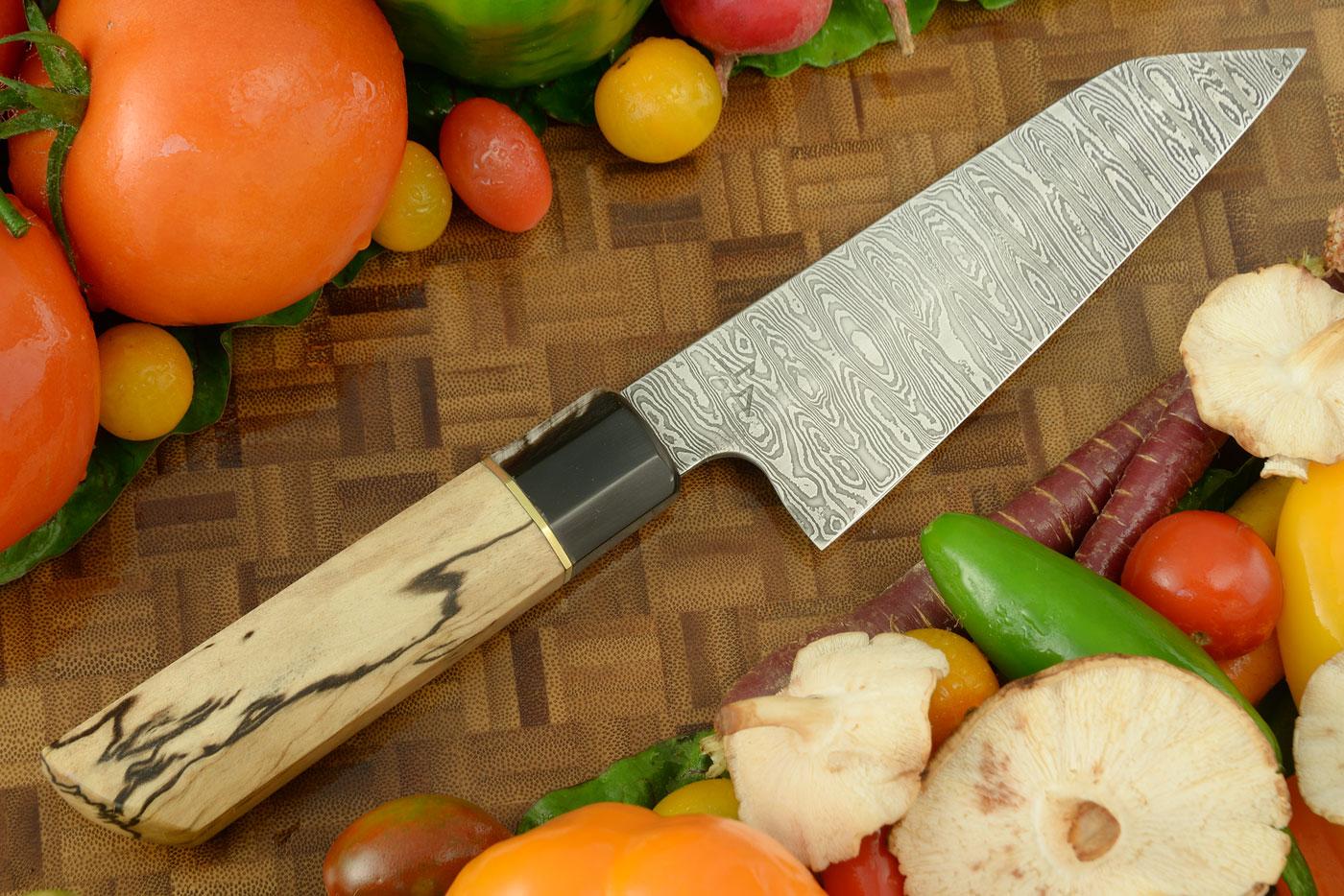 Damascus Chef's Knife (Kiritsuke Gyuto) with Himalayan Birch (6-1/4 in.)