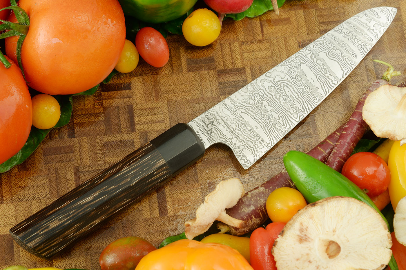 Damascus Chef's Knife (Gyuto) with Black Palm - 6-1/3 in.