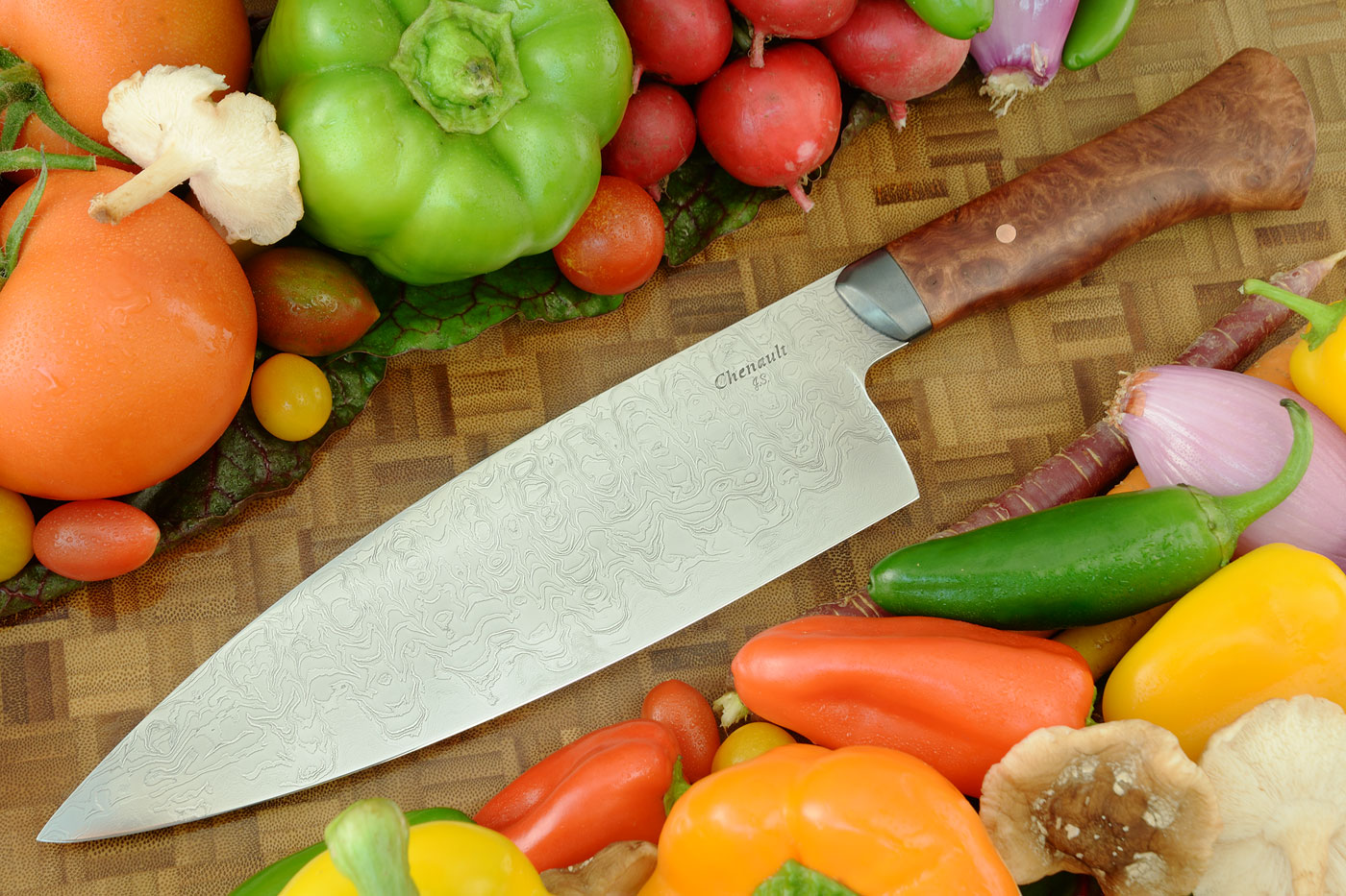 Damascus Chef's Knife with Red Mallee Burl (8-1/2 in)